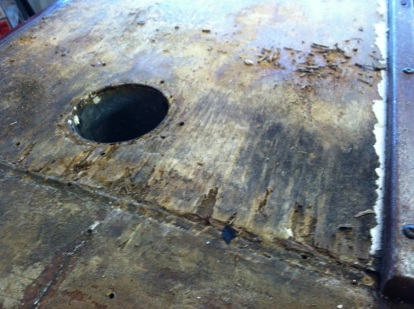Rot on starboard side of stern deck.